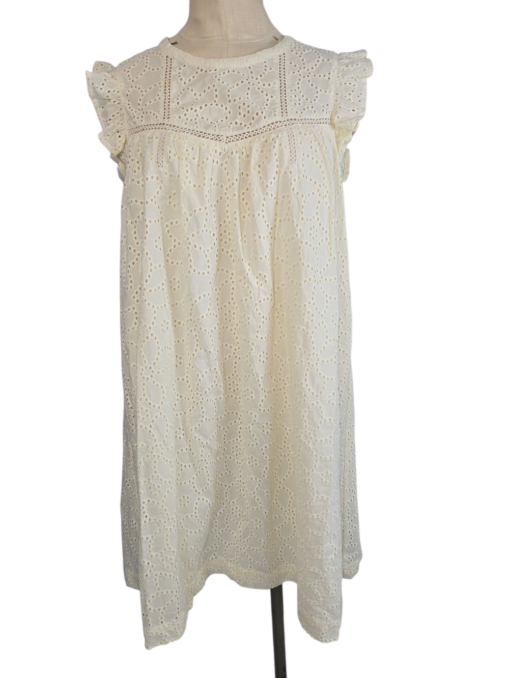 Madewell Ivory Eyelet Ruffle Sleeve Mini Dress